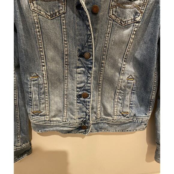 Abercrombie & Fitch Med Denim Distressed Denim Jean Jacket Y2K Cropped - Picture 6 of 9